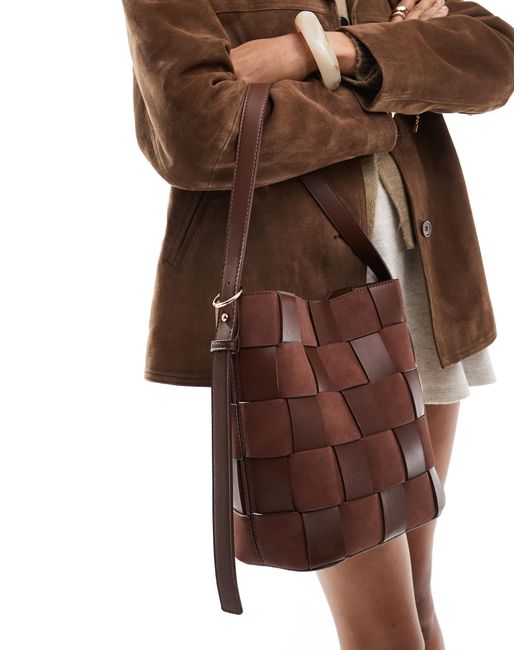 ASOS Brown – gewebte beuteltasche aus wildlederimitat und kunstleder