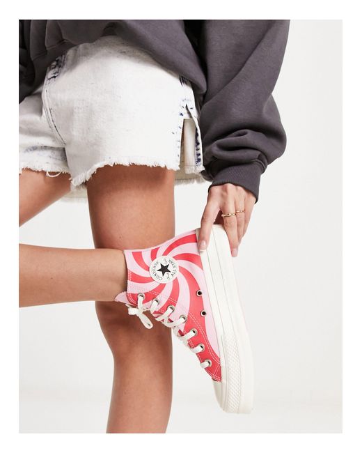 Converse Chuck Taylor All Star Lift Hi Platform Trainers With Swirl in Pink  | Lyst UK