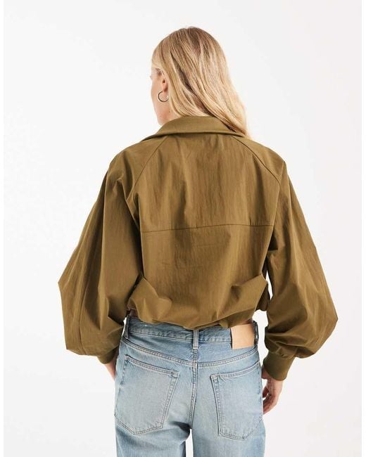 ASOS Natural Techy Funnel Neck Drawstring Hem Sports Jacket