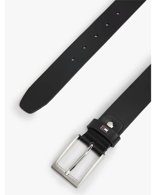 Tommy Hilfiger Black Rectangular Buckle Adjustable Leather Belt for men