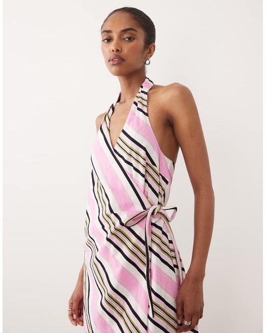 ASOS Pink Cotton Linen Halter Neck Wrap Maxi Sundress