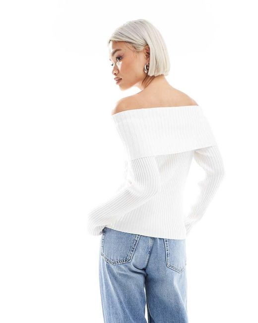 Glamorous White Bardot Knit Top