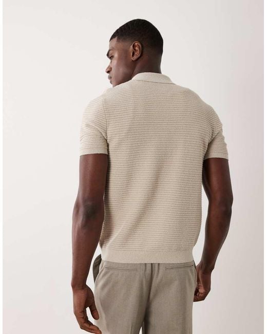 Mango Natural Ribbed Button Through Short Sleeve Poloshirt for men