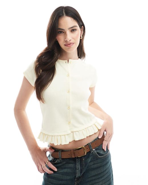 ASOS White Frill Detail Cap Sleeve Button Front Top