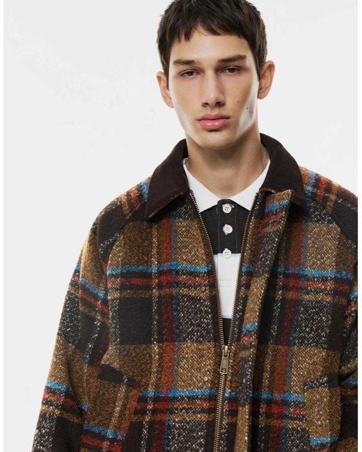 Veste à carreaux avec col en velours côtelé - marron Pull&Bear pour homme en coloris Brown