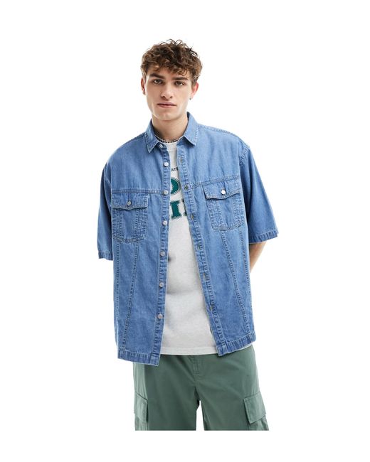 Chemise en jean oversize à manches courtes - délavé ASOS pour homme en coloris Blue