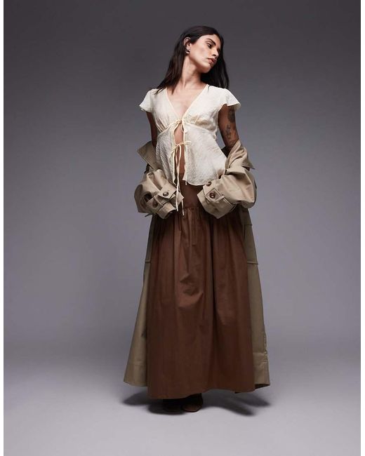 Gonna Lunga Con Vita Scesa di ASOS in Brown