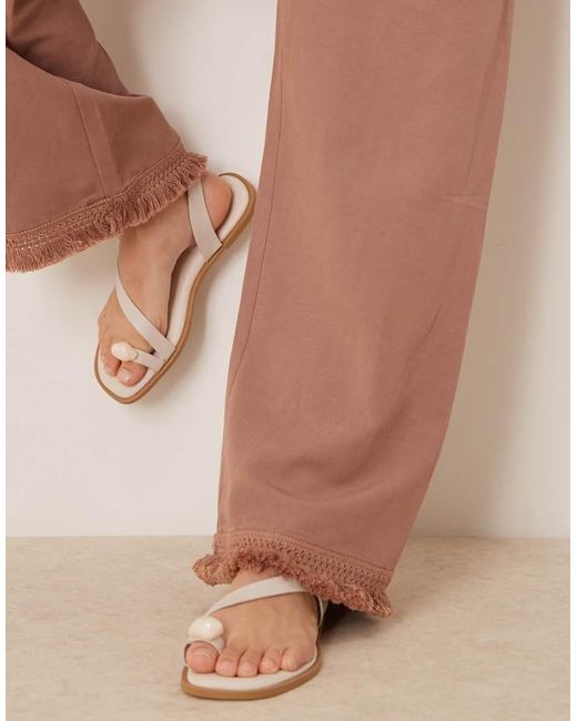 ASOS Natural Linen Blend Straight Leg Trousers With Tassel Hem Co-ord