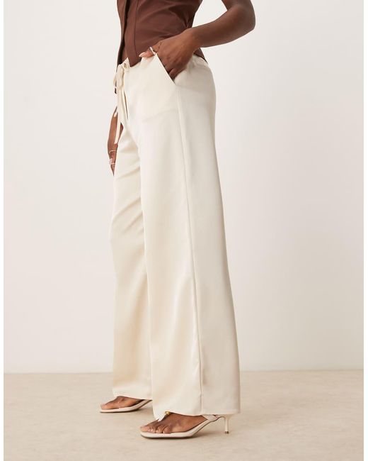 Pretty Lavish Natural Drawstring Wide Leg Satin Trouser