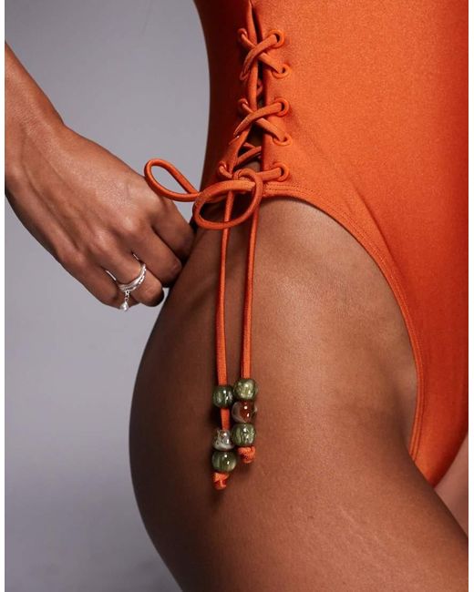 ASOS Orange Fuller Bust Carrie Plunge Lace Up Swimsuit