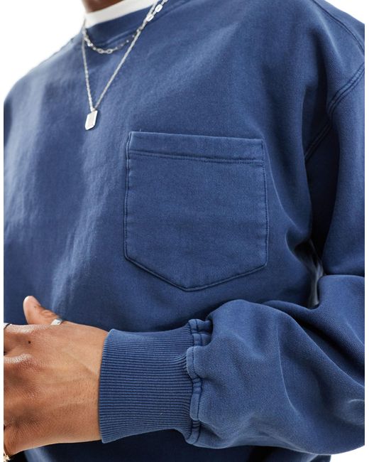 Cotton On Blue Cotton On Indigo Overdye Relaxed Pocket Detail Sweatshirt for men