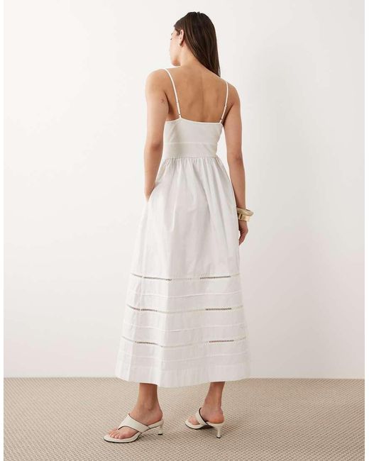 Nobody's Child Natural Goldie Cotton Scoop Neck Cami Straps Bodice Detail Midi Dress