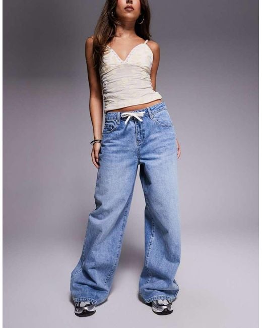 Princess Polly Blue Mellowed Out Slouchy Ribbon Tie Wide Leg Jeans