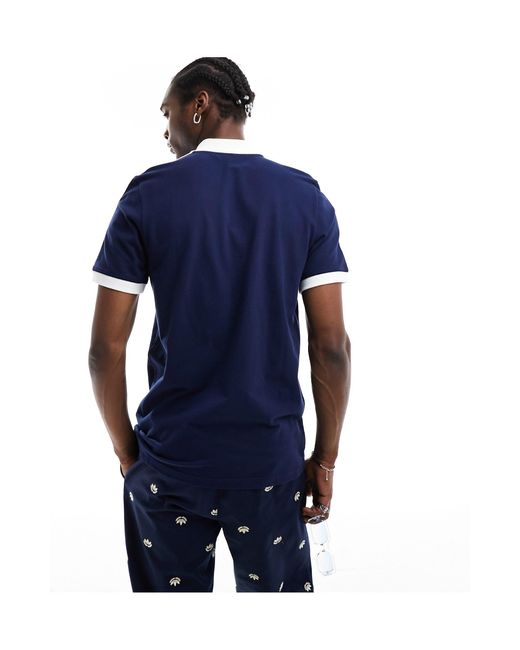Adidas Originals Blue Adicolor 3 Stripe Polo Shirt for men