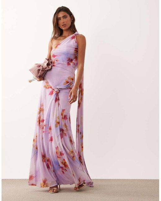 ASOS Pink Printed Stretch Chiffon Drape Maxi Dress