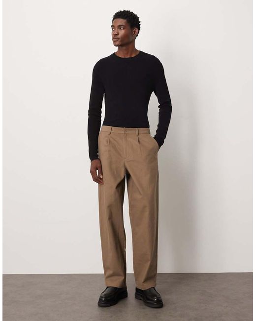 ASOS Brown Loose Straight Faux Suede Trousers With Pleats for men