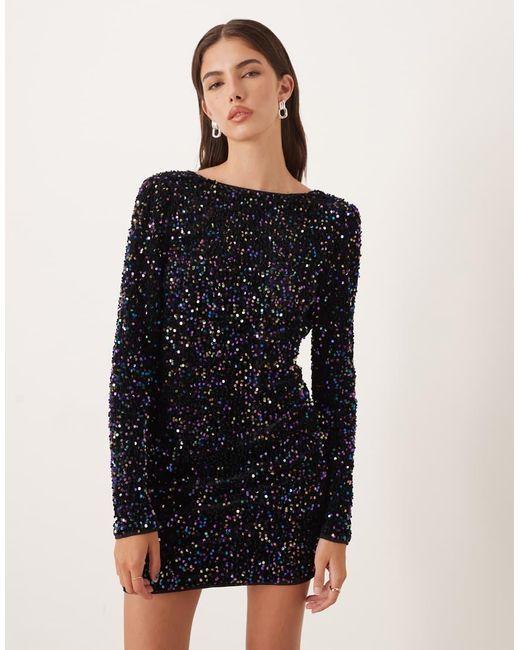 Lovedrobe Black Embellished V-Back Velvet Bodycon Mini Dress