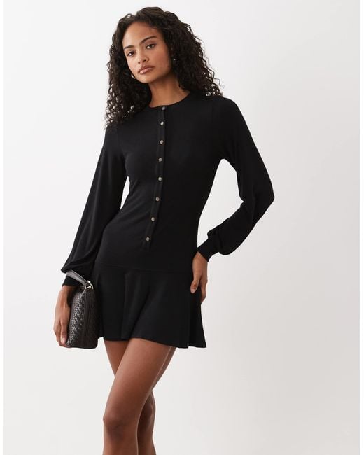 ASOS Black Drop Waist Button Through Mini