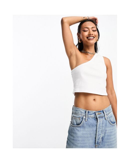 NA-KD One Shoulder Ribbed Crop Top in White | Lyst Canada