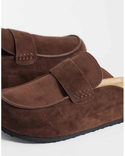 SEQWL Wide Fit Brown Soda Slip On Loafer Style Mules With