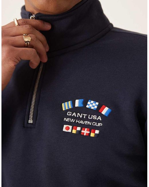 Gant Blue Usa Flag Logo Half Zip Sweatshirt for men
