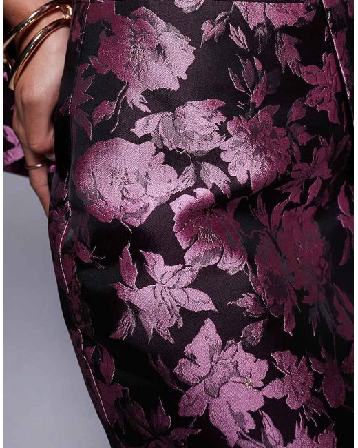 ASOS Purple Jacquard Tailored Skirt With Split Back