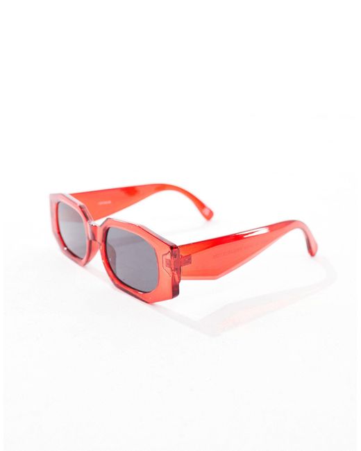 ASOS – abgeschrägte, rechteckige sonnenbrille in Red für Herren