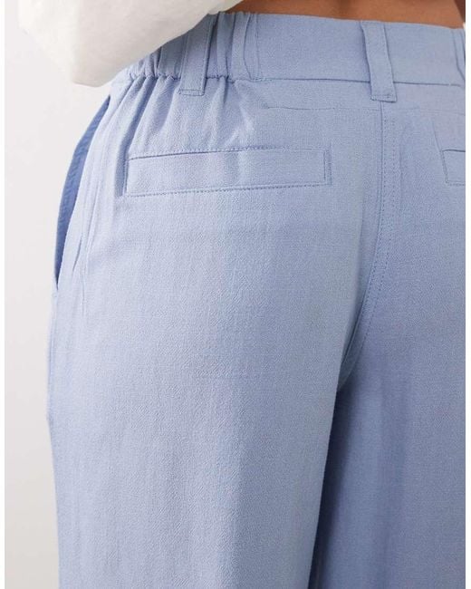ASOS Blue Asos Design Petite Wide Leg Trousers With Pleat Detail