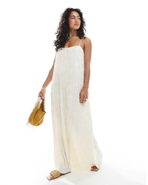 Vero Moda White Textured Plisse Cami Maxi Dress