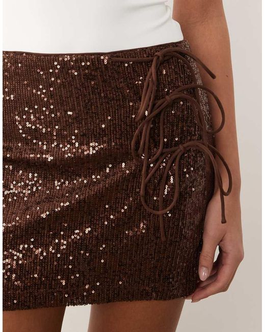 ASOS Brown Sequin Tie Side Mini Skirt