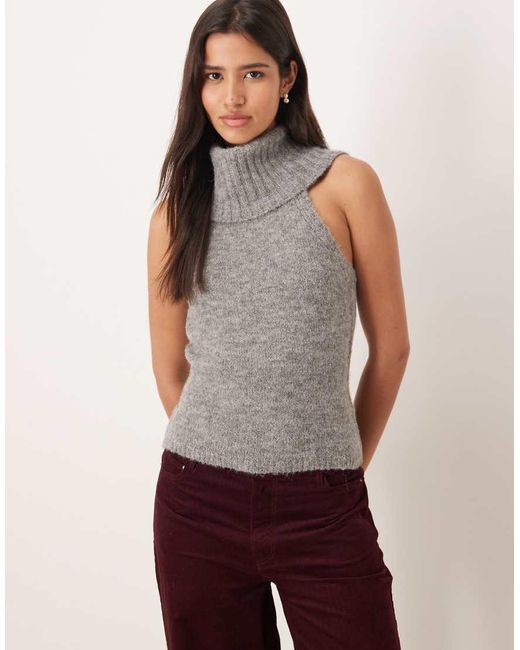 Gina Tricot Purple Chunky Knitted Sleeveless High Neck Top