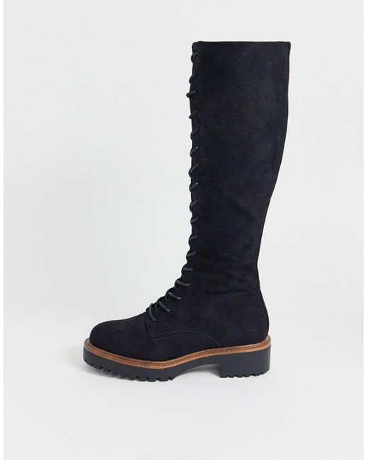 Courtney - bottes lacées hauteur genoux avec semelles épaisses ASOS en coloris Black