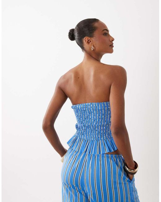 ASOS Shirred Bandeau Top in Blue | Lyst UK