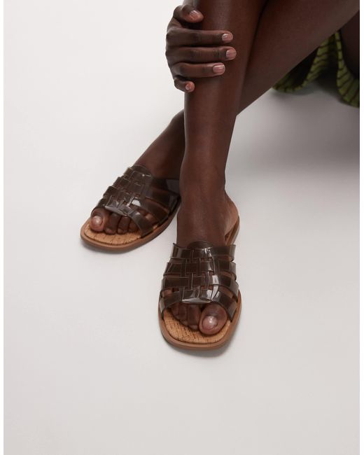 TOPSHOP Brown Kris Jelly Flat Sandals