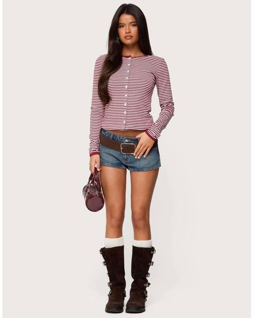 Edikted Red Rayla Striped Button Up Top