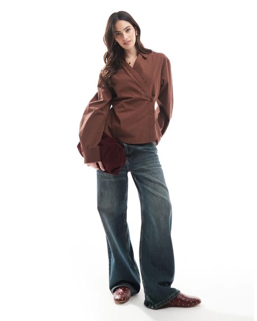 Chemise style cache-cœur à manches cocon ASOS en coloris Brown