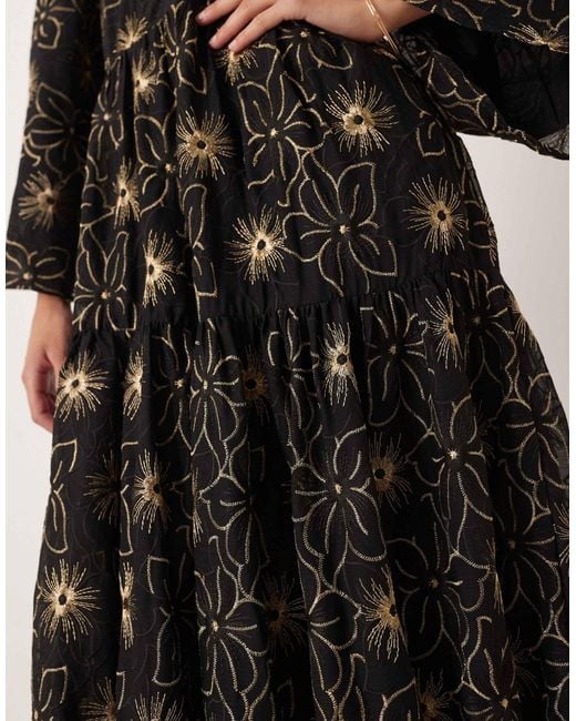 Sister Jane Black Dream Embroidered Smock Maxi Dress