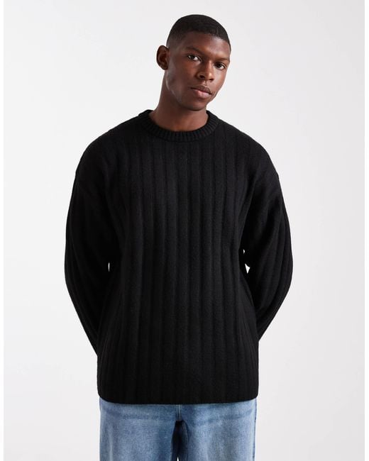 Jack & Jones Black Oversize Thick Rib Jumper for men