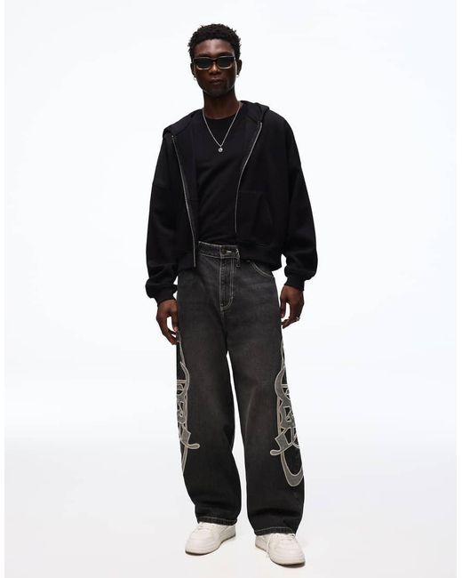 Bershka Black Jeans With Self-fabric Patch for men