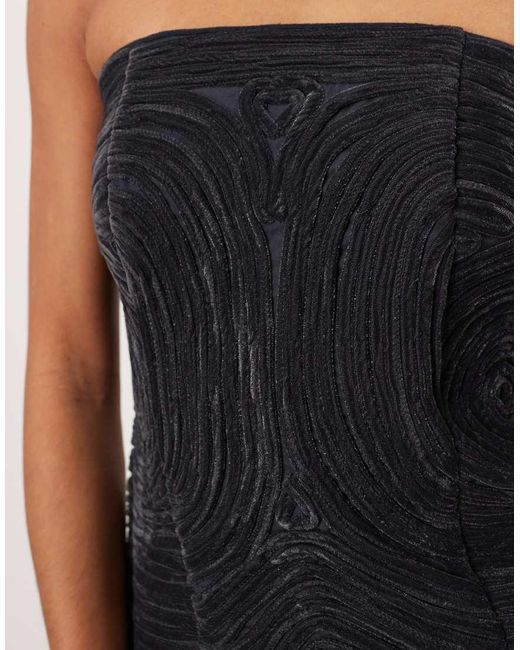 ARRANGE Blue Velvet Rouleau Embroidered Bandeau Top