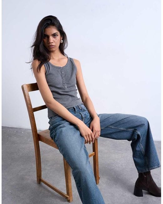 TOPSHOP Blue Rib Button Down Vest