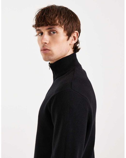 Only & Sons Black Half Zip Knitted Jumper for men