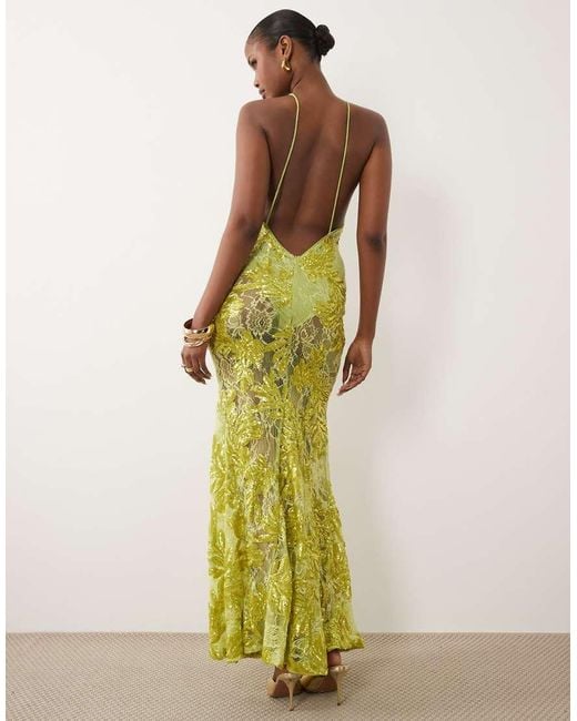 ASOS Green Embellished Lace High Neck Maxi Dress With Full Godet Hem