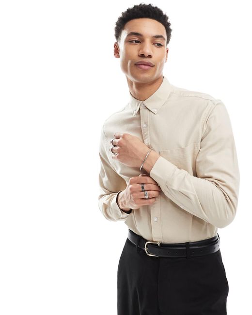 ASOS Natural Oxford Regular Shirt for men
