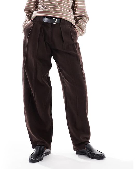 ASOS Brown Barrel Trousers With Belt