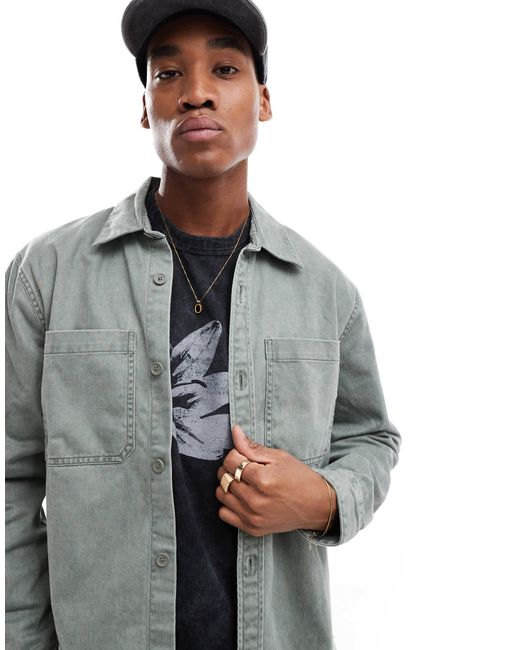 Hollister – überfärbte jeans-hemdjacke in Gray für Herren