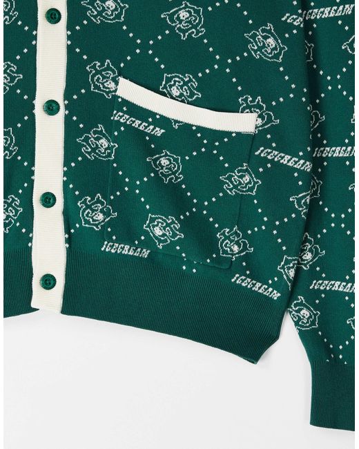 ICECREAM Green Monogram Knitted Cardigan for men