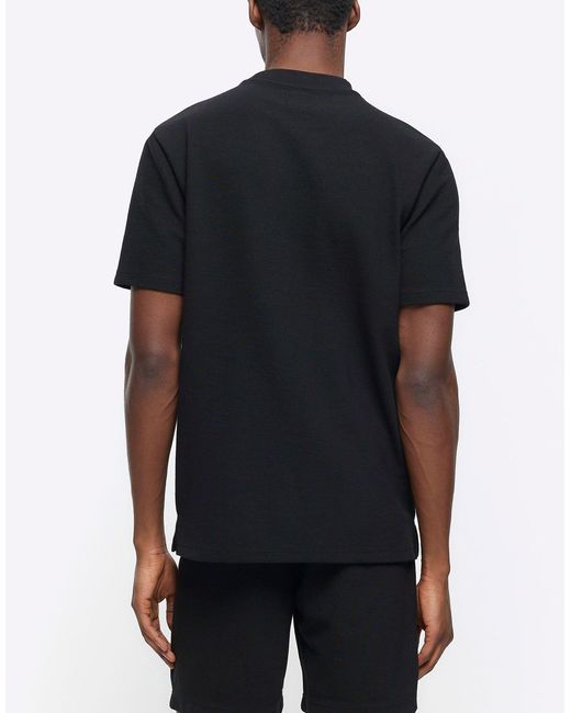 River Island Black Regular Fit Textured Pocket T-shirt for men
