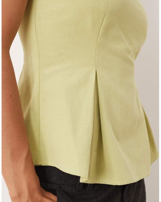 ASOS Green Linen Blend Cinch Waist Bandeau Top Co-ord