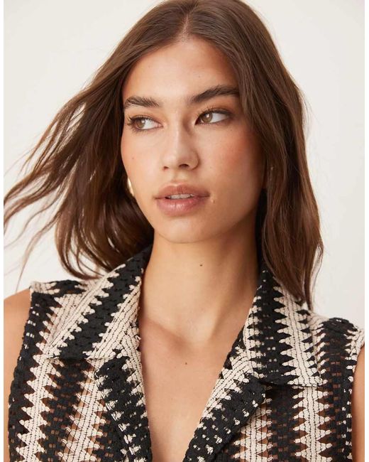 Aray Black Crochet Striped Beach Vest